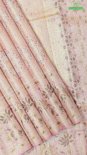 peach pink gold zari meena work grand design self border exclusive wedding silk saree
