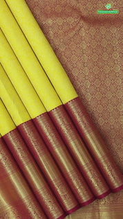 Mango Yellow Grand Contrast Red Border Exclusive Bridal Silk Saree