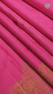 Pink Color Self With Peacock Motif Edge Cross Line Border Traditional Silk Saree