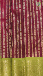 Purple With Gold Zari Stripes Contrast Green Border Traditional Silk Saree