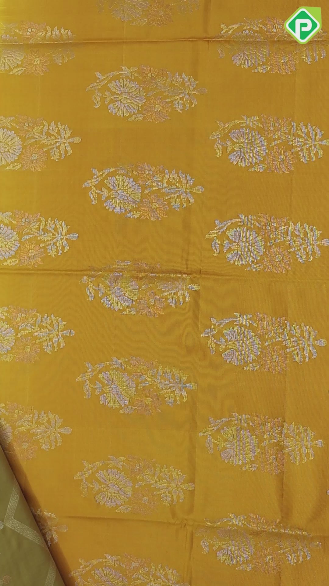 Multi yellow color gold zari zig zag design grand pallu concept borderless soft silk saree