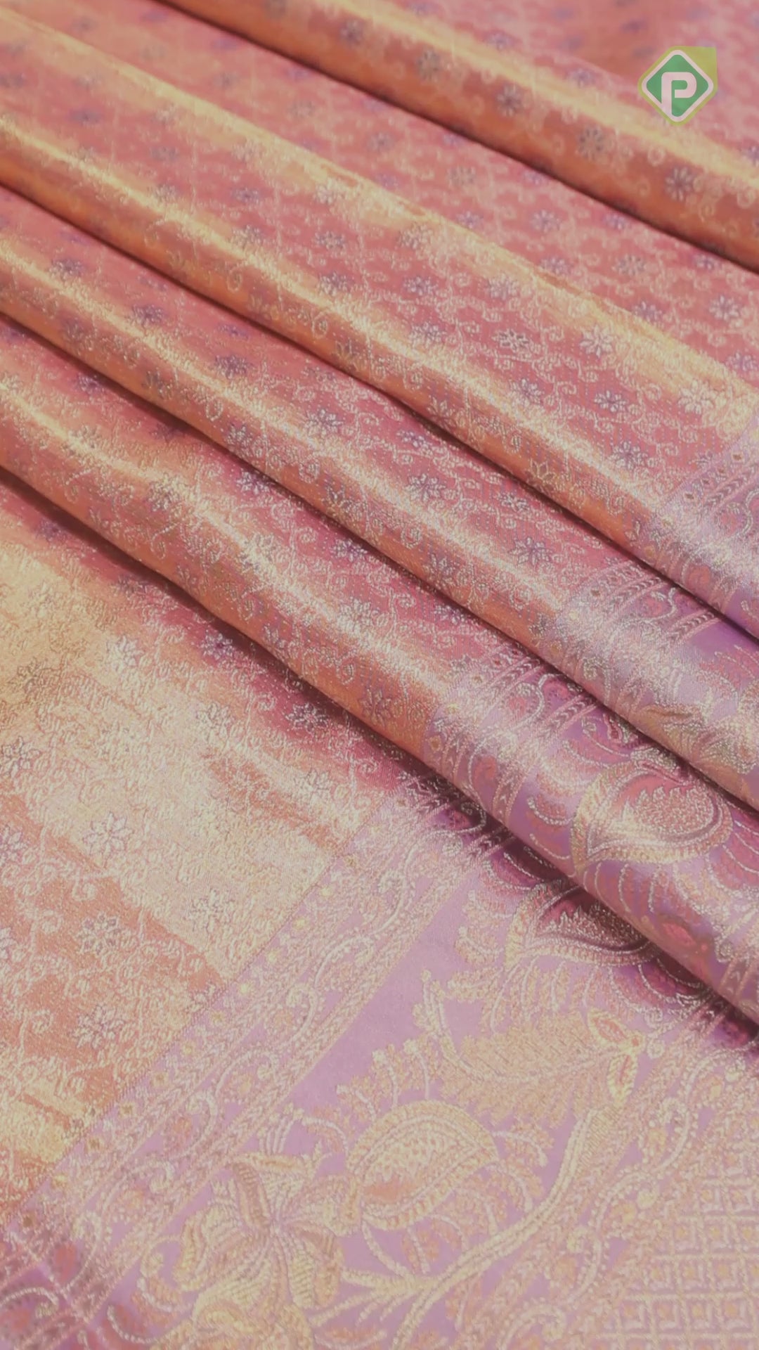 Goldish Pink Gold Zari With Baby Pink Color Tissue Traditional Silk Saree