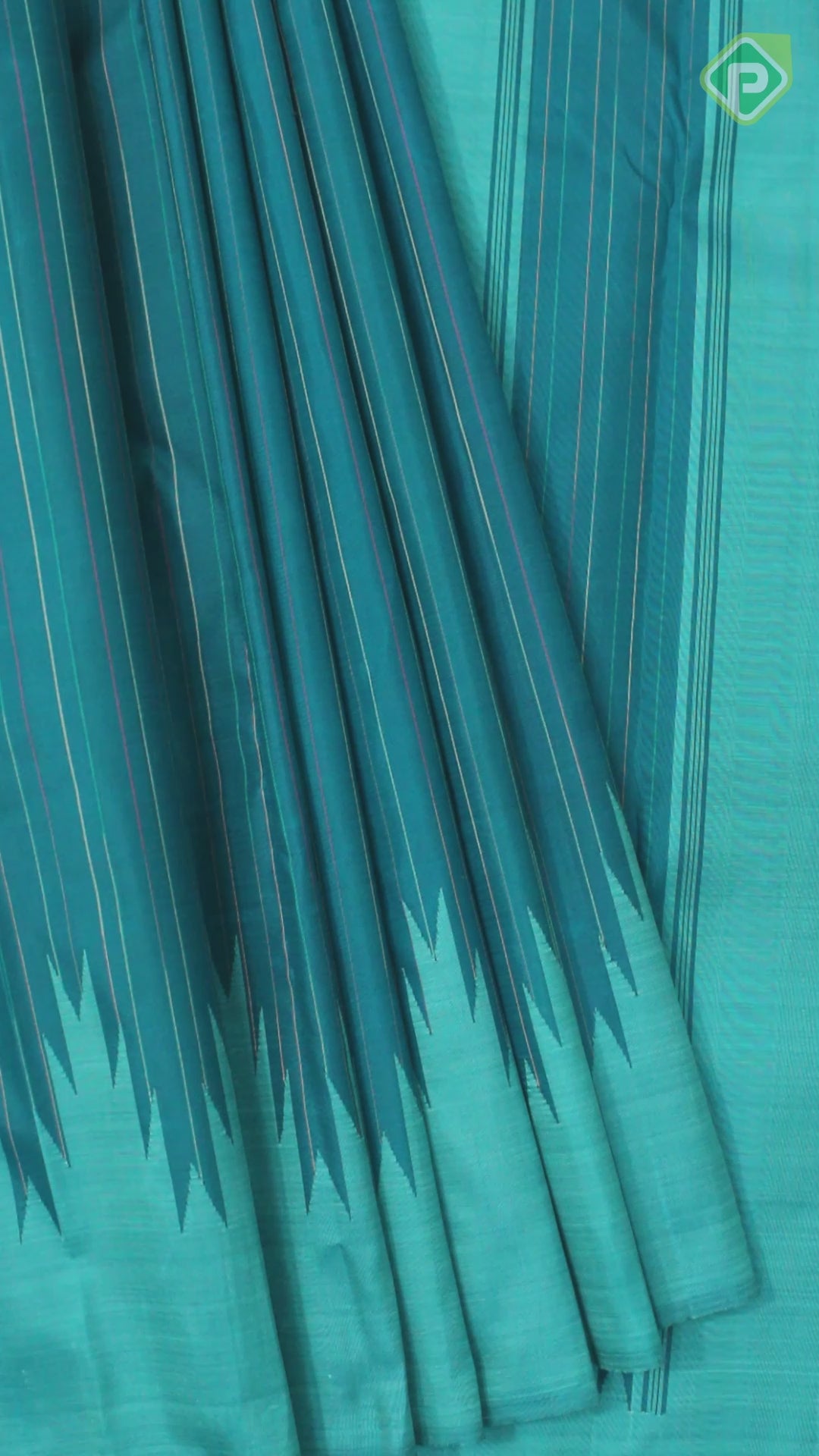 Emarald Green Multi Colour Stripes And Thazampoo Design Temple Border Traditional Silk Saree