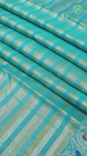 Rama Green Gold And Silver Zari With Meena Work Border Traditional Silk Saree