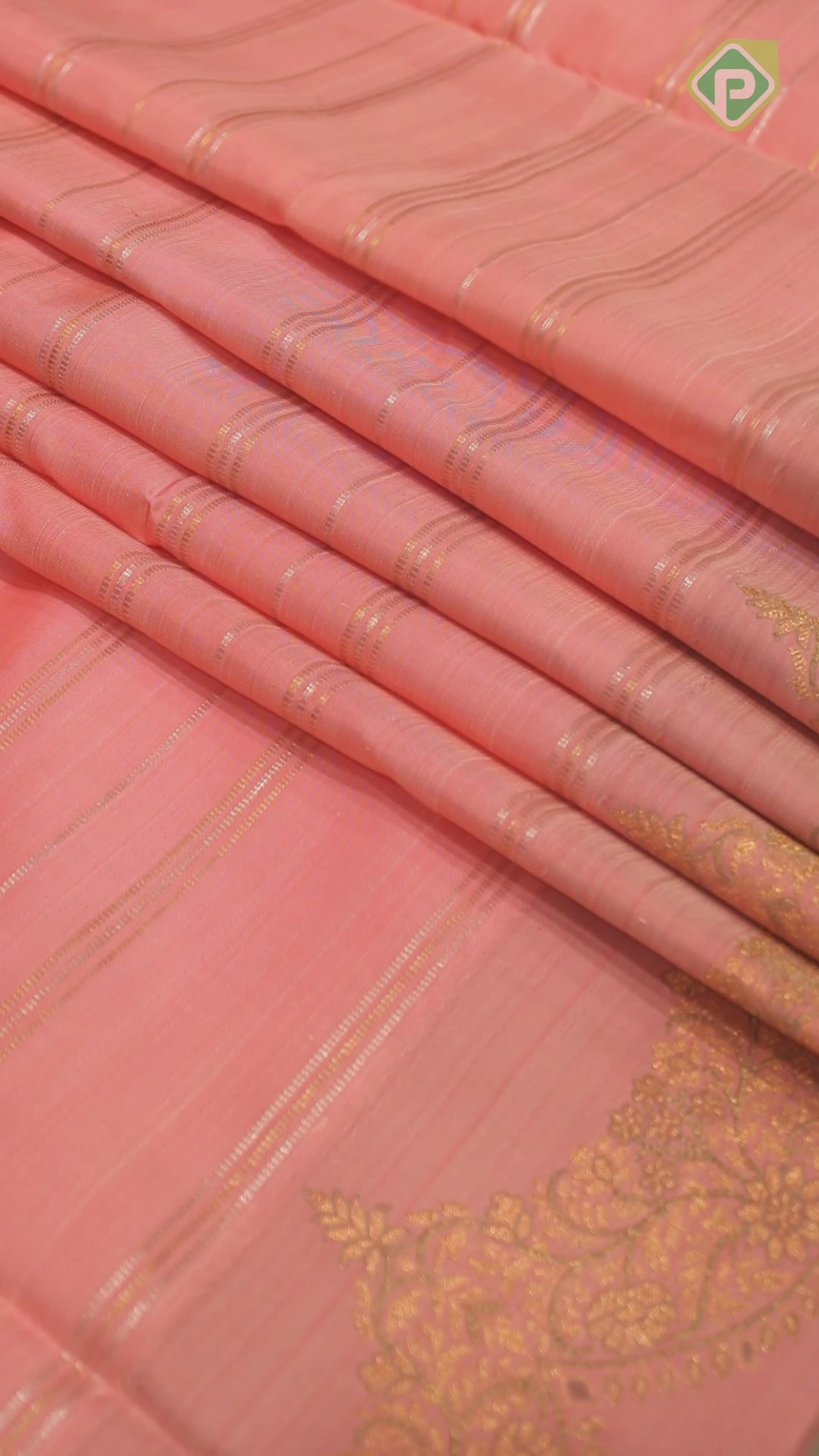 Peach Pink With Silver and Gold Zari Lines Self Colure Border Trendy Silk Saree