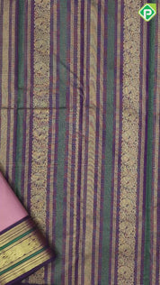 pale pink gold zari mild vairaoosi lines dark purple gold zari peacock mango butta thread work border traditional silk saree