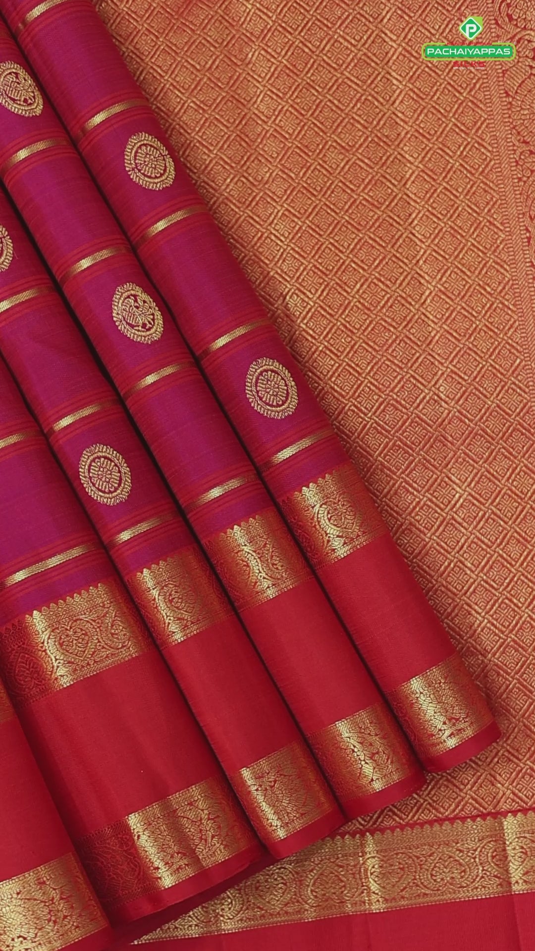 Reddish pink with gold zari lines and butta design brick red gold zari rettapet gap border traditional silk saree