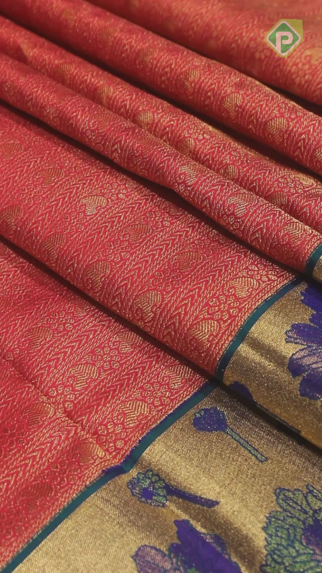 Rani Pink Gold Zari Self Designed Lines Peacock Blue Meena Work Border Grand Bridal Silk Saree