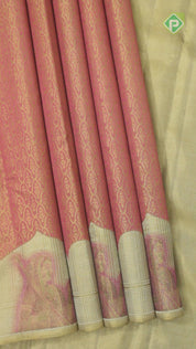 Peach Orange Gold Zari With Cream color Turning  Border Traditional Silk Saree