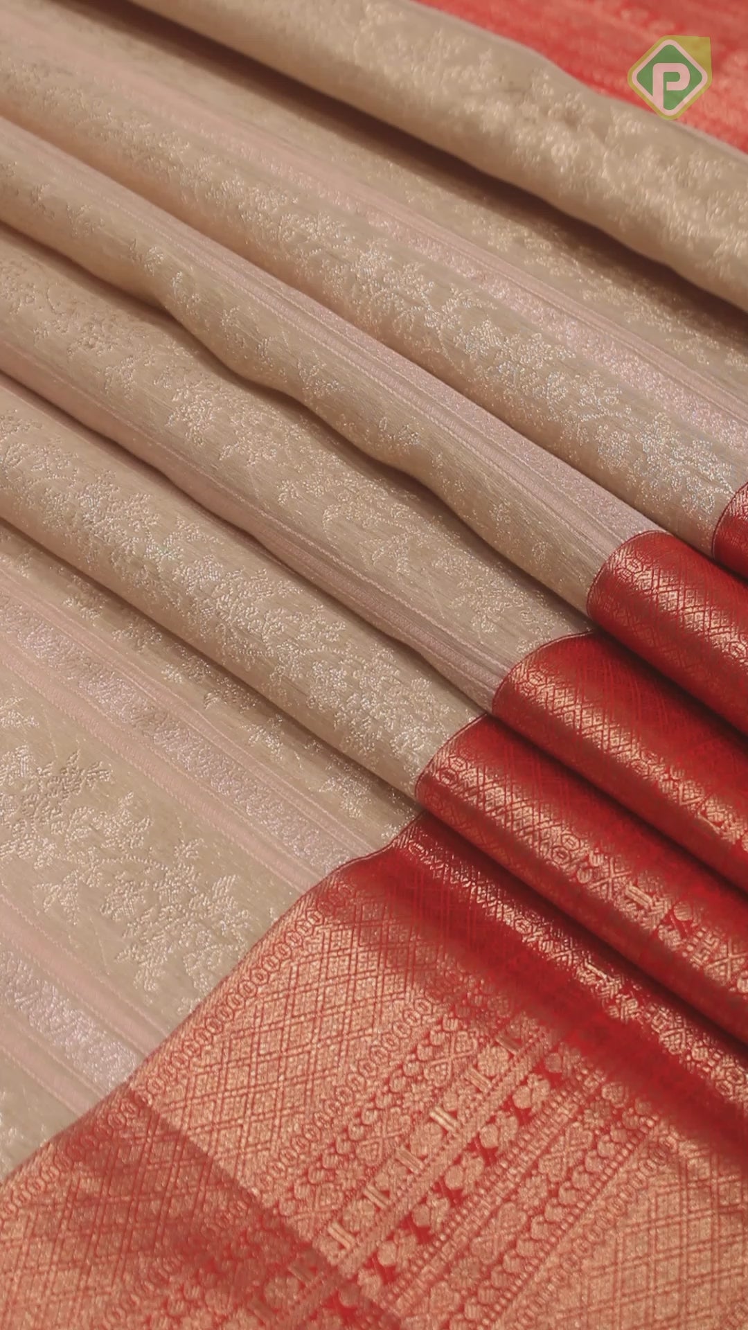 Cream With Baby Pink Lines Gold Zari And Red Colure Border Trendy Designer Silk Saree
