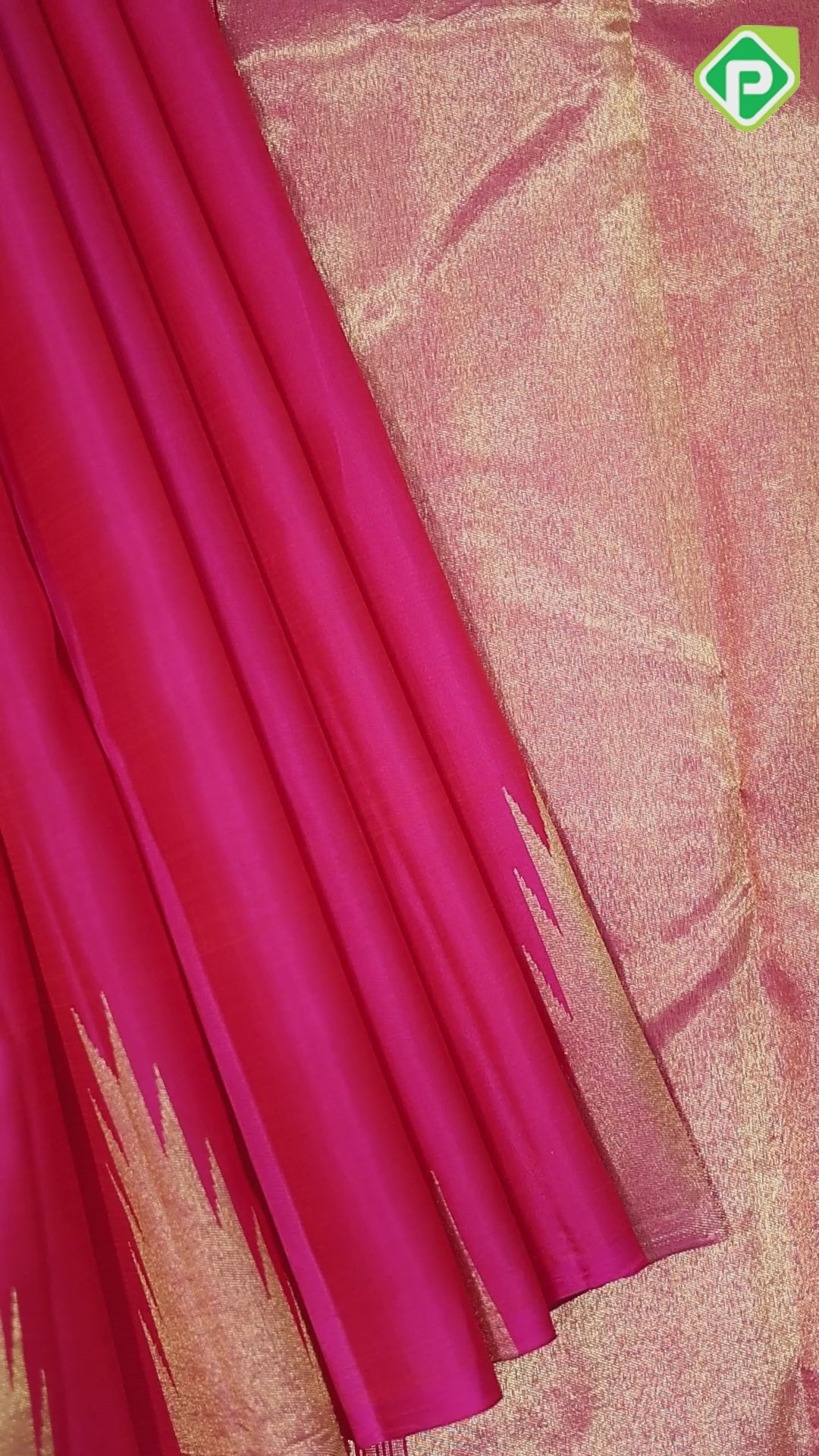 Rose pink full body plain gold self gold zari temple border traditional silk saree