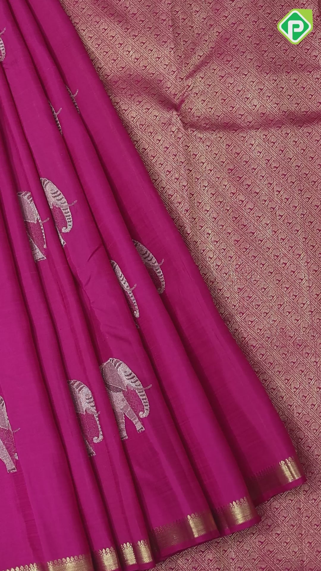 Rani Pink Elephant meena work butta motifs design self edge border trendy silk saree