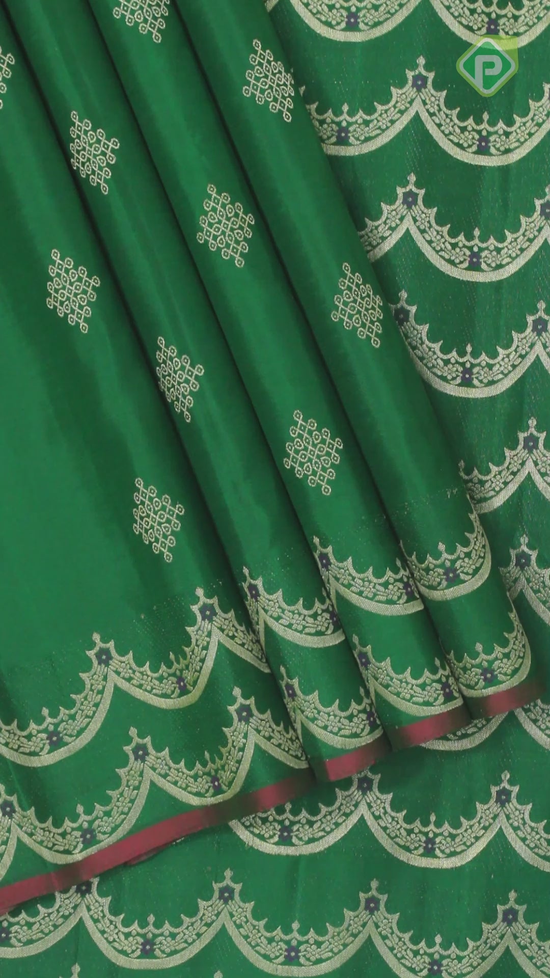Green Gold Zari Rangoli Motif With Self Color Turning C Type Meena Work Border  Trendy Silk Saree