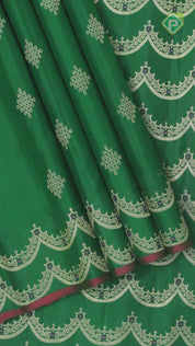 Green Gold Zari Rangoli Motif With Self Color Turning C Type Meena Work Border  Trendy Silk Saree