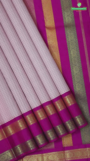 peach with pink silk thread small checkered contrast pink with gold zari rettapet gap border traditional silk saree