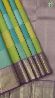 Multi Color Checks Gold Zari With Pink color Border Traditional Silk Saree