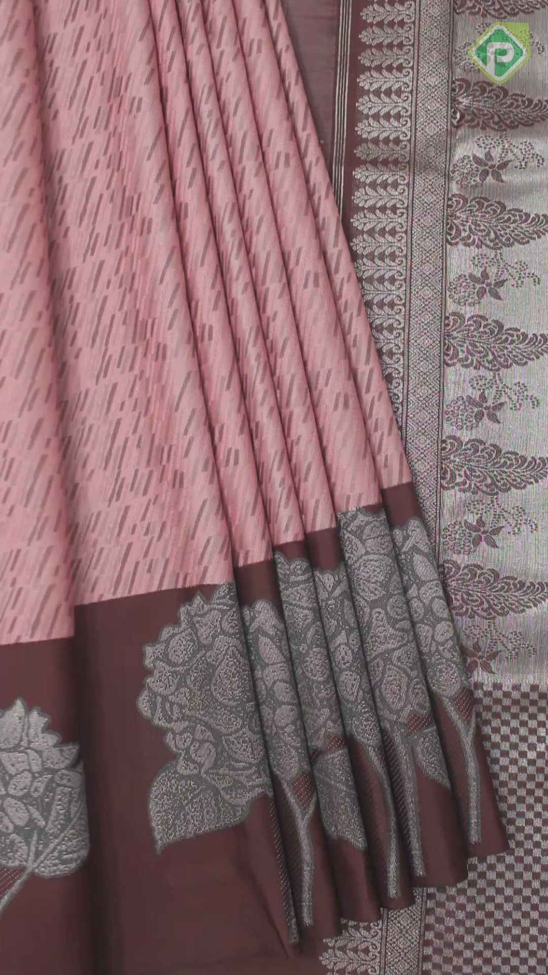 Peach Base Brown and Bamboo Cuts design Maroon brown Border Trendy Designer Silk Saree