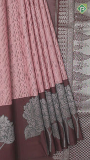 Peach Base Brown and Bamboo Cuts design Maroon brown Border Trendy Designer Silk Saree