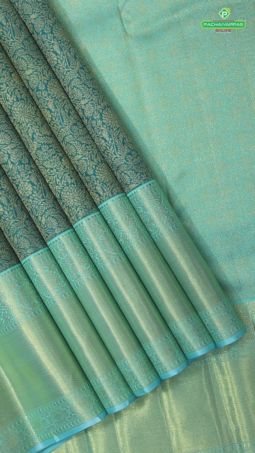 Emerald Green with gold zari grand floral contrast rexona green gold zari border grand brocade bridal silk saree
