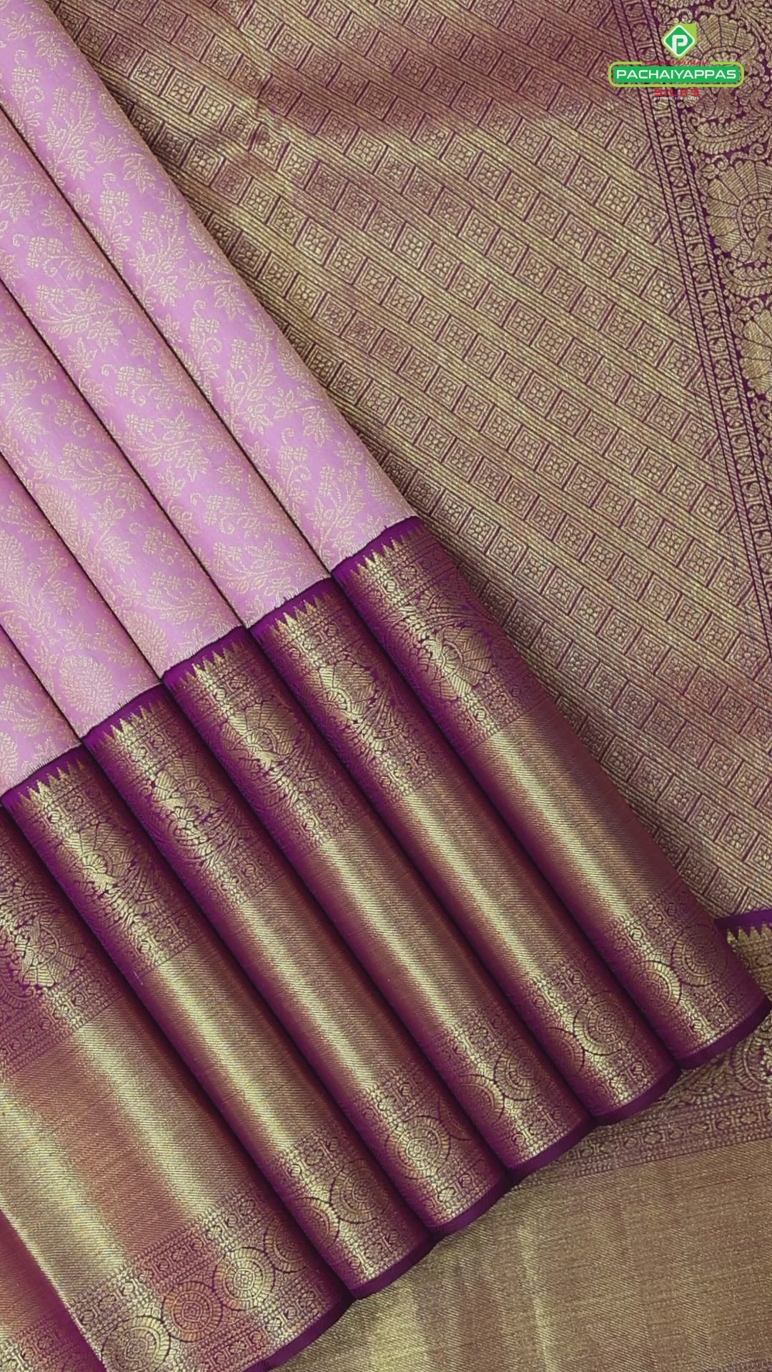 Baby pink with gold zari grand floral design purple pink gold zari border grand brocade bridal silk saree