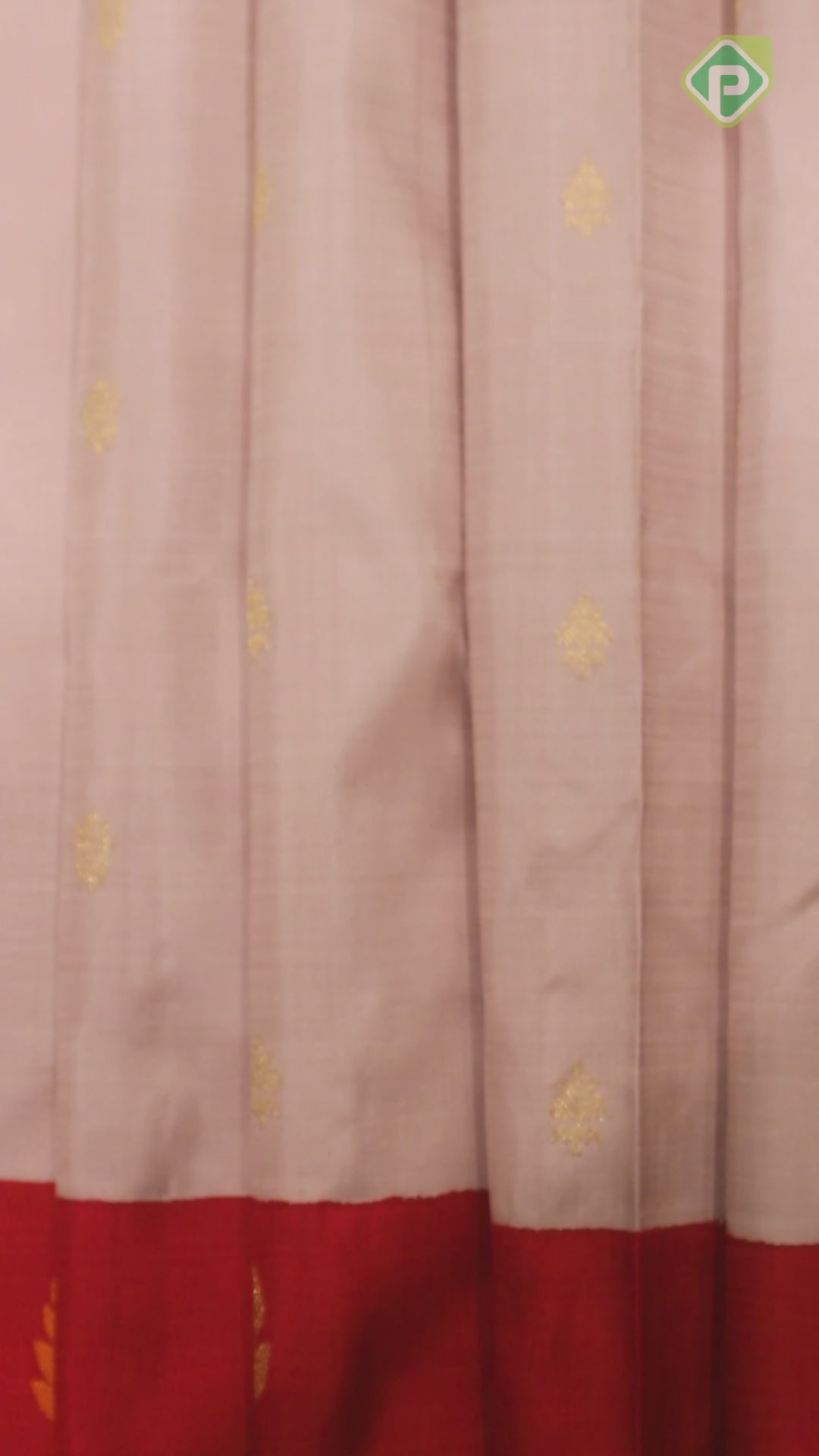 Peach Cream Gold Zari Motif With Tomato Red Meena Work Border Traditional Silk Saree