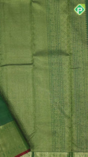 Bottle Green Gold Zari Vairaoosi Small Flower Butta Self Colour Peacock Border Design Traditional Silk Saree