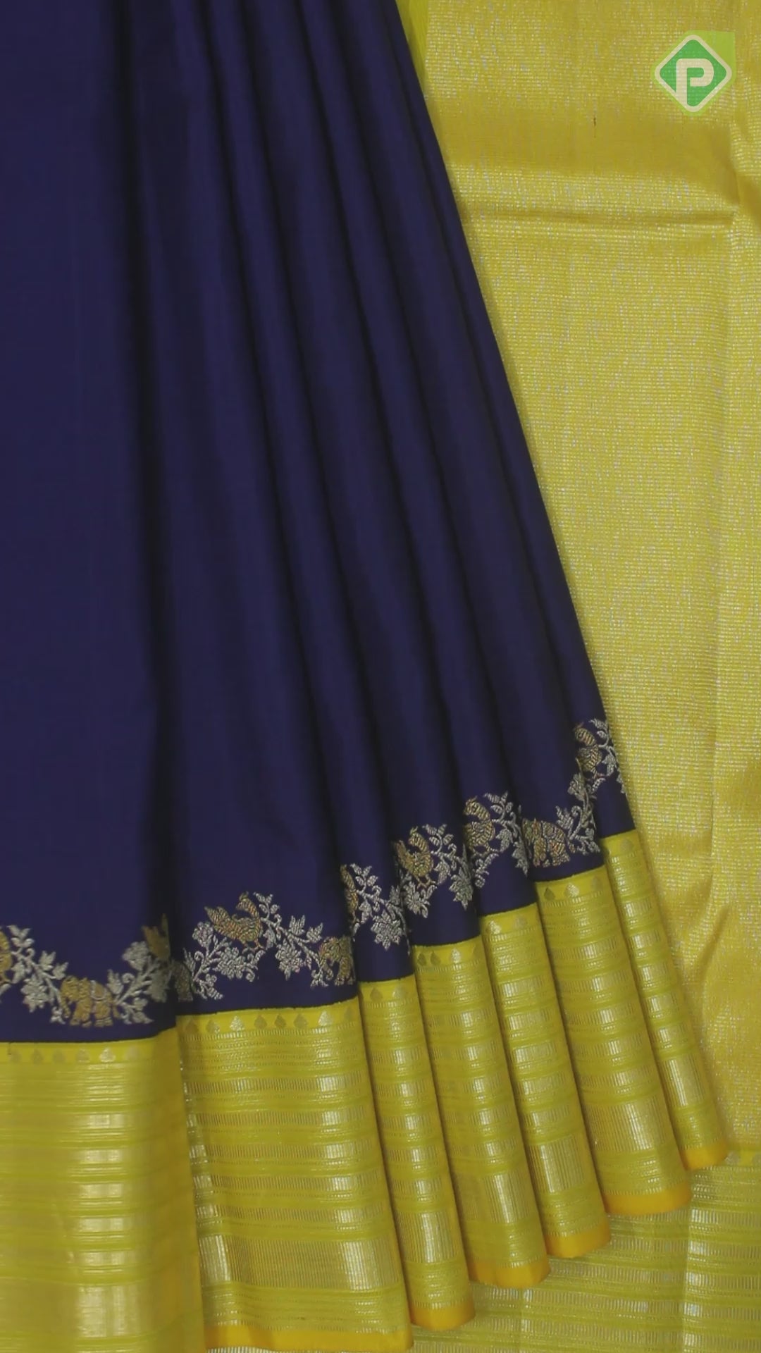 Royal Blue Plain Body Florescent Green Traditional Silk Saree