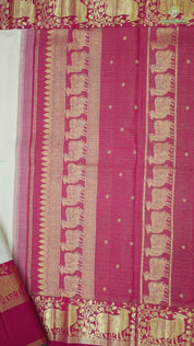 cream white gold zari vairaoosi checks design rani red gold zari kamadenu butta pichwai border traditional silk saree