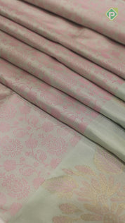 Peach green Thread Baby Pink Floral Design With Big Flower Border Design Trendy Silk Saree