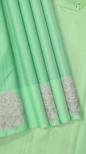 Pista Green Thread Work With Flower Motif Border Trendy Silk Saree