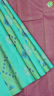 Rexona Green silver Gold Zari Butta Ikkat Pochampalli silk saree