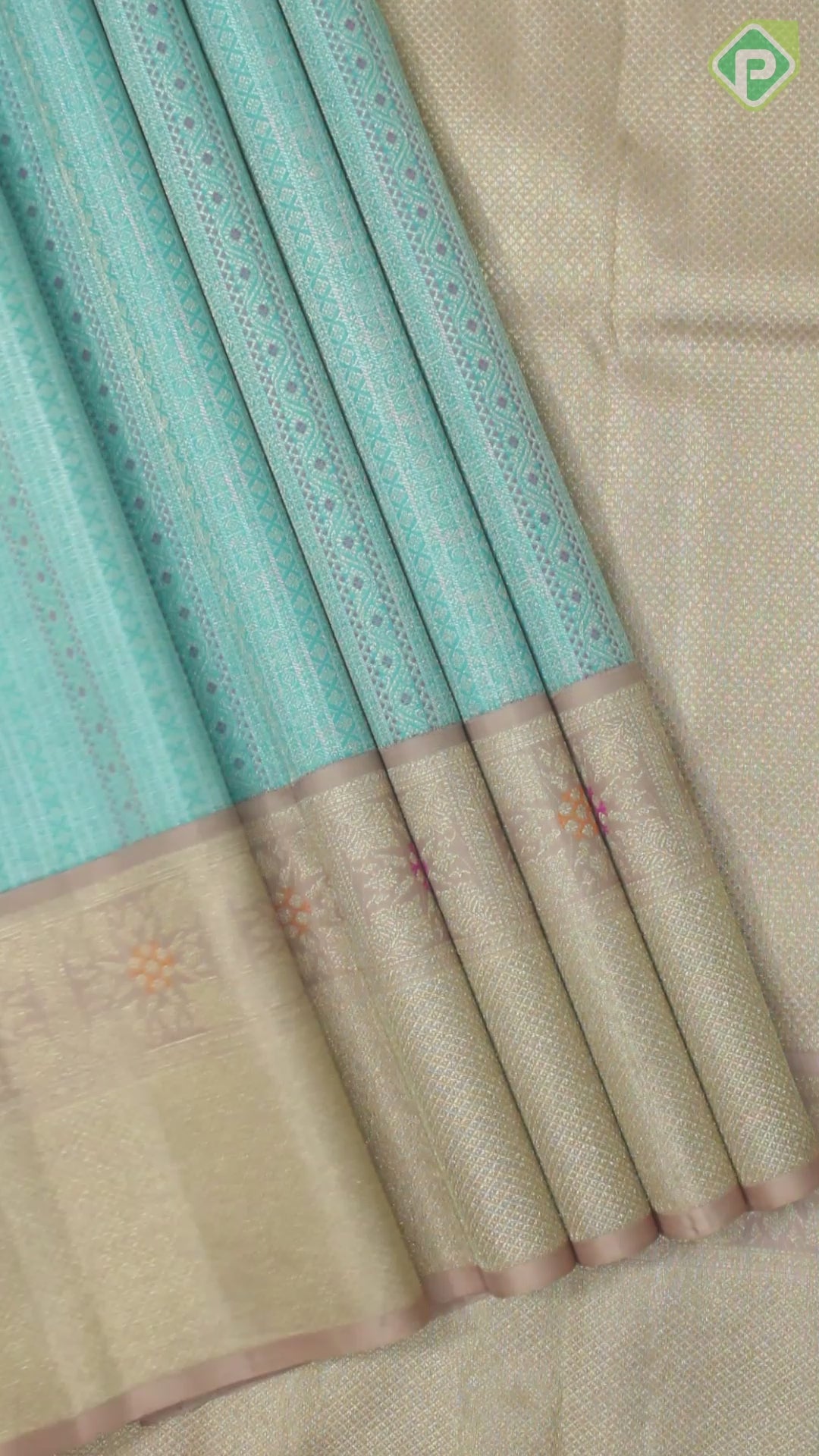 Rama Blue Silver Zari With Peach Pink Gold Zari Meena Work Traditional Silk Saree