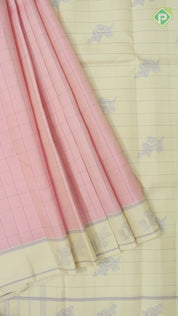 Rose Pink Checks With Creamy White Border Traditional Silk Saree