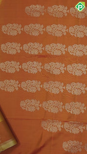 Mango yellow rust lines full body design self gold zari border soft silk saree