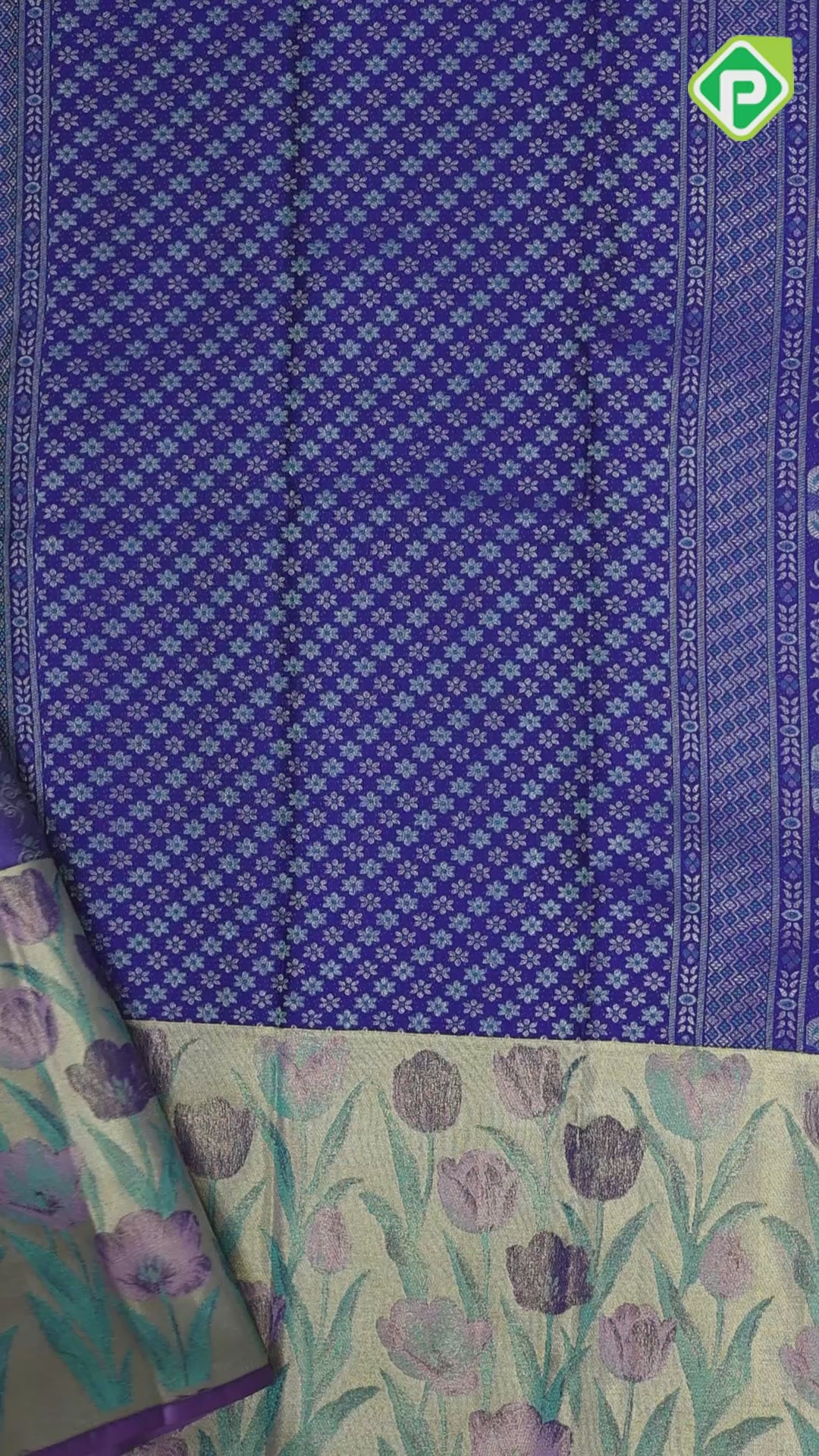Violet Silver Zari Floral Design Baby Pink Rexsona Green Flower Border Design Trending Fancy Silk Saree