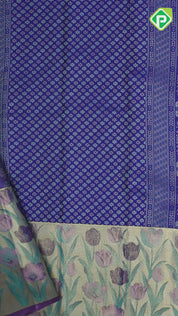 Violet Silver Zari Floral Design Baby Pink Rexsona Green Flower Border Design Trending Fancy Silk Saree