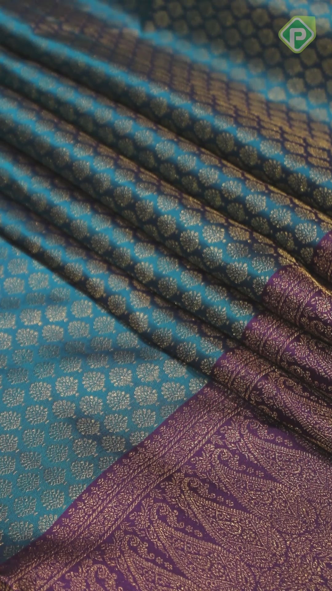 Peacock Blue Gold Zari Line Border Traditional Silk Saree