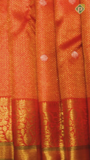Rani Red With Gold Zari Small Circles and Silver Rudhraksham Self Colour Border Exclusive Bridal Silk Saree