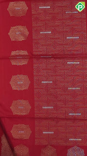 tomato red silver gold zari fancy flower buds butta self gold zari fancy shape border soft silk saree