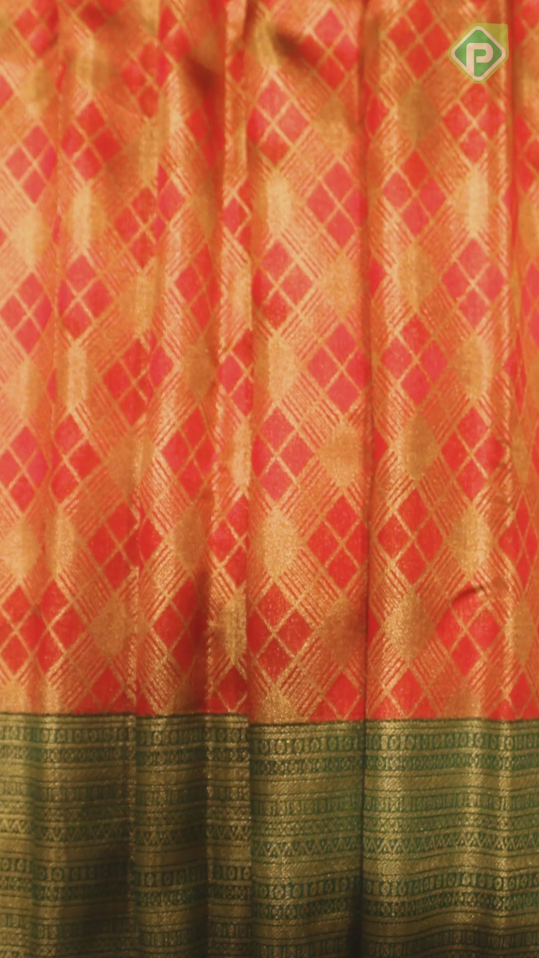 Tomato Red Gold Zari With Green Color Border Traditional Silk Saree