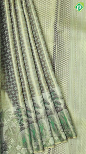 Mint Green gold zari checks thread work design self tropical design border trendy tissue silk saree