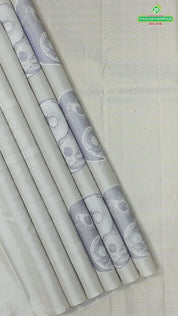 Pinkish cream silver zari ying yang concept inspired borderless signature edition silk saree