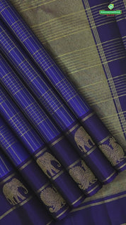 Navy Blue Gold Zari Kattam and royal blue with elephant and peacock separated lines border traditional silk saree