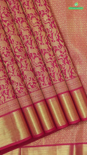 tomato red with gold zari vanasingaram design self gold zari border grand bridal silk saree