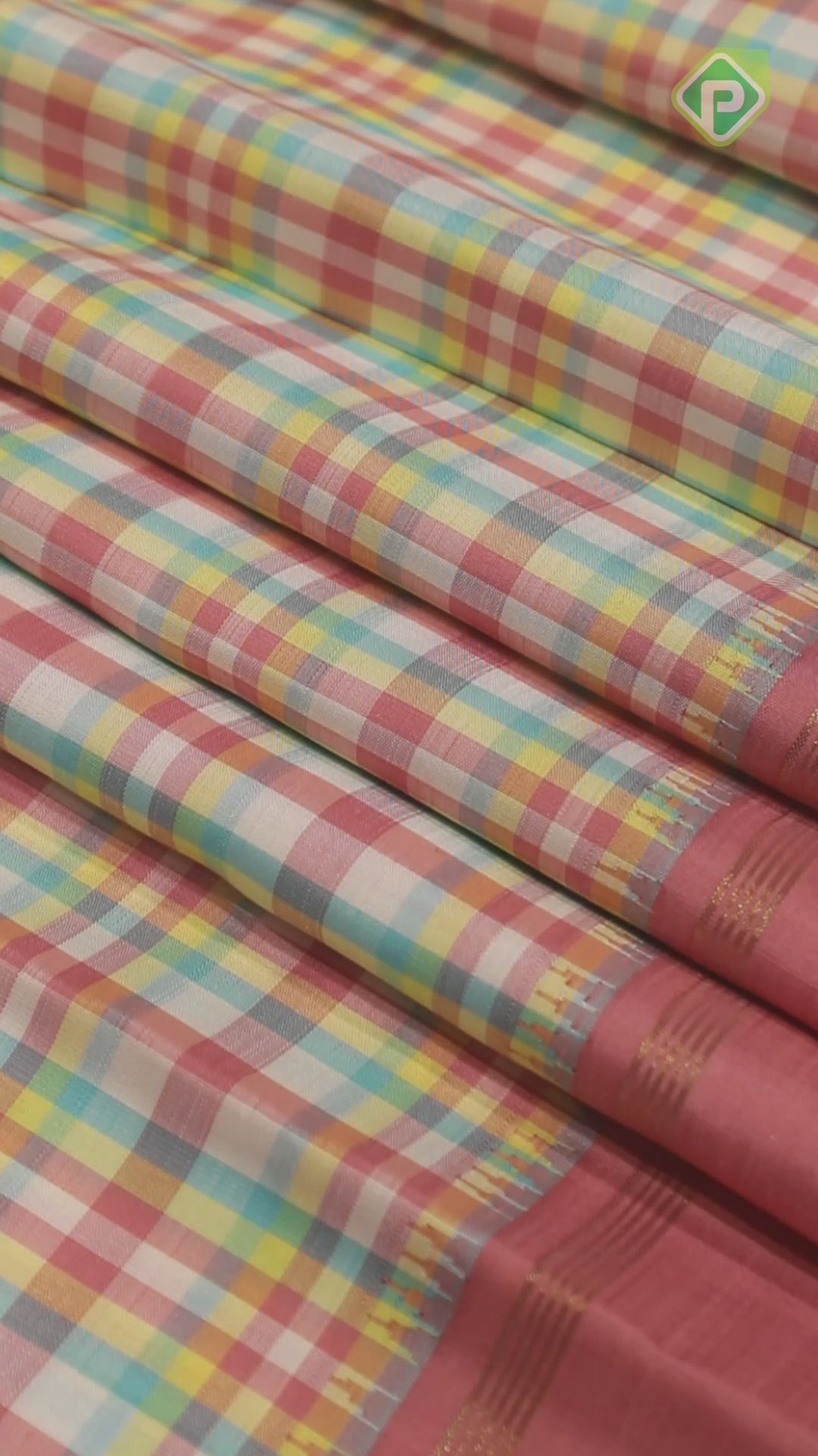 Multi Color Checks With Onion Pink Gold Zari Traditional Silk Saree
