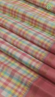 Multi Color Checks With Onion Pink Gold Zari Traditional Silk Saree
