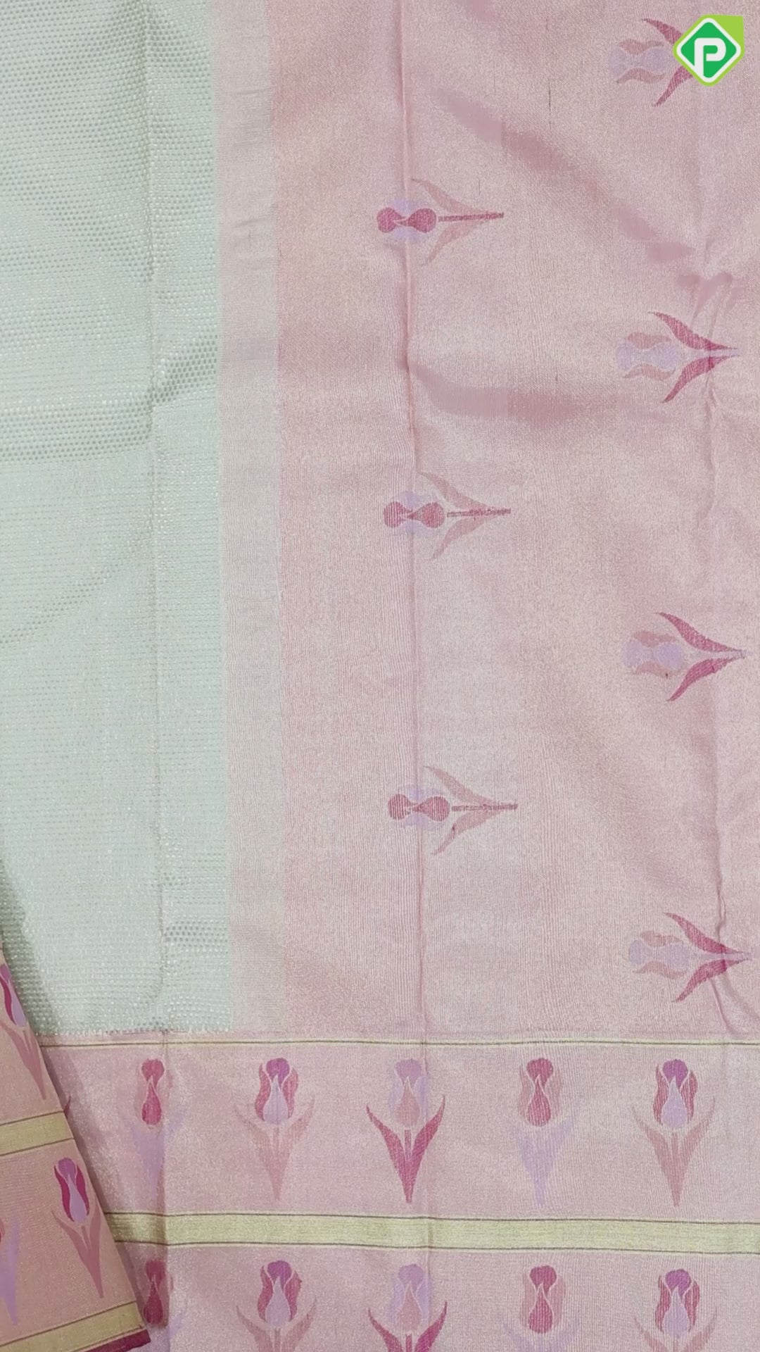 Clacier Gray Gold Zari Brocade Design Baby Pink Rose Flower Border Design Trending Fancy Silk Saree