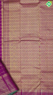 Purple pink gold zari solid check annam chakram butta self gold zari tissue green edge border traditional silk saree