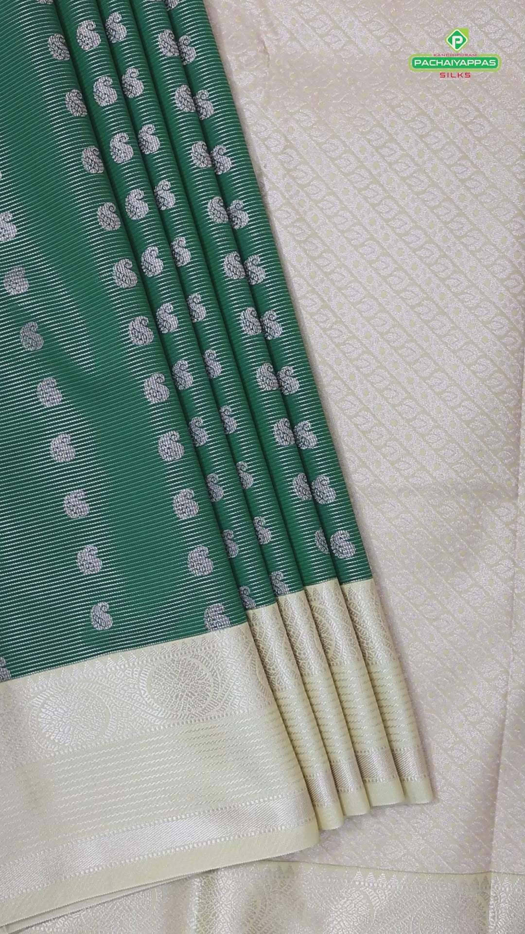 Emerald green with vairaoosi and butta design cream border Art silk gift saree