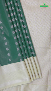 Emerald green with vairaoosi and butta design cream border Art silk gift saree
